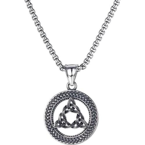 Stainless Steel Viking Triangle Round Rune Men Vintage Pendant Necklace Northern Europe Pirate Necklaces Gift For Him with Chain
