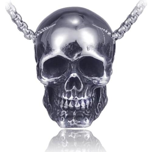Punk skull pendant necklace men stainless steel Box chain vintage gothic jewelry hip hop collier homme accessories
