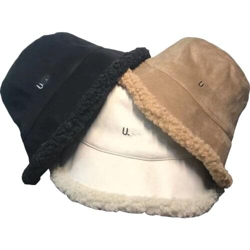 Bucket Hat For Women Autumn And Winter Fashion Warm Wool Suede Letter Embroidery