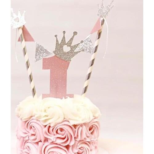 Personalized number crown birthday cake buntings cupcake toppers banners baby shower party decoration doughnut food picks