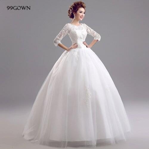 99GOWN Women Wedding Dress 2021 Three Quarter Sleeve Back Zipper A-Line Ball Gown Embroidery Bridal Wedding Dresses