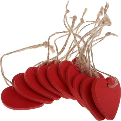 20 Pieces Pink & Red Heart Gift Tags Wood Craft Supplies DIY Favor Pendant Tags for Wedding Decoration