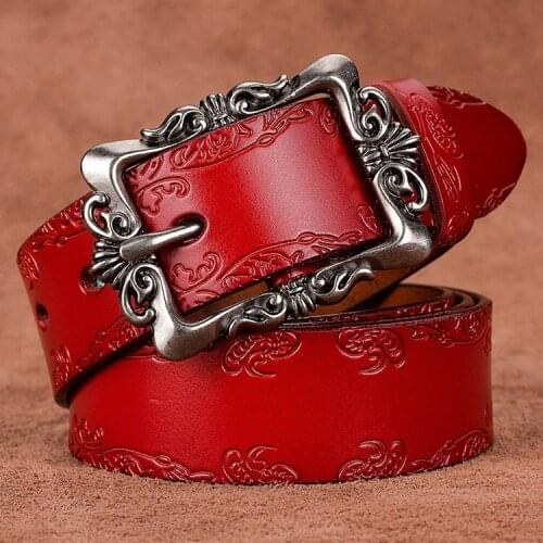 Carved belt leather belt belt ladies decoration Korean style pants belt womens simple pin buckle