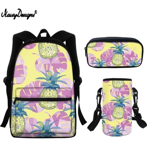 NOISYDESIGNS Hawaiian Style Pineapple Printing School Bags Backpacks For Teenagers Boys Girls 3Pcs/Set Book Bags Casual Rucksuck