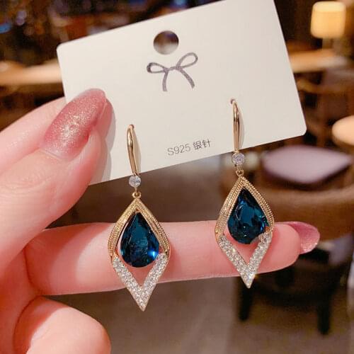 Web celebrity drop blue earrings 2020 new fashion temperament versatile ear hook ear drop earrings products for momen