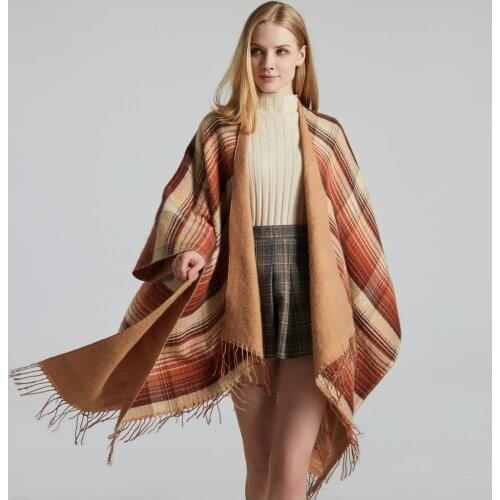 Scottish Classic Color Plaid Shawl Cape Cashmere-like Tassel Thickened Warm Split Shawl weighted blanket cute blanket