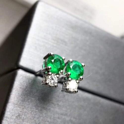 Natural And Real Emerald Silver Earrings, 925 Sterling Silver Fine Elegant Jewelry for Women Earring