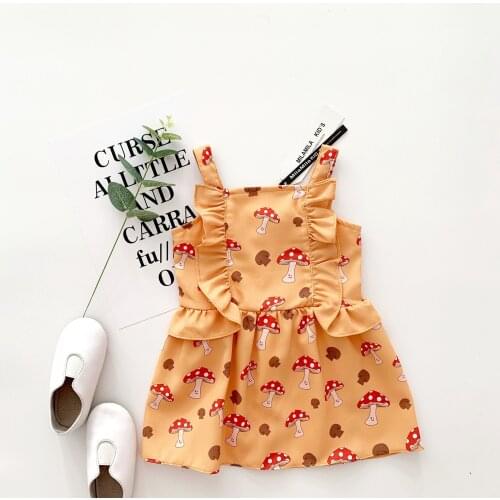 Tonytaobaby Summer New Baby Girl Cartoon Full Print Mushroom Dress Suspender Girls Dress