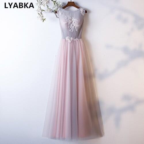 Vestido De Festa Sexy Scoop Neck Evening Dress Robe De Soiree Tulle With Appliques Evening Dresses Real Photo 2019 New Design