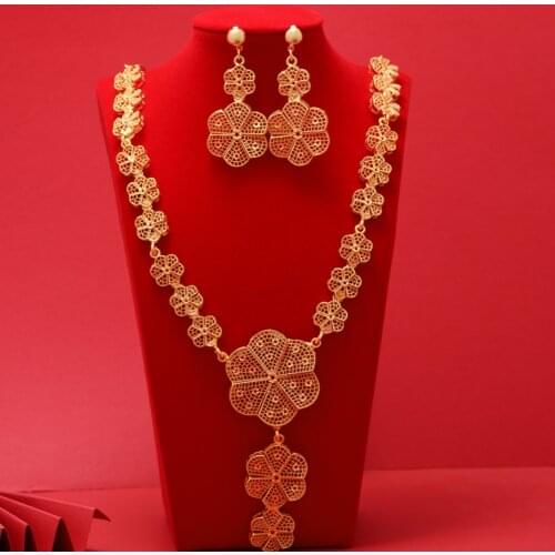 24K Dubai Jewelry sets high Quality Gold Color plated unique Design Wedding jewelry set