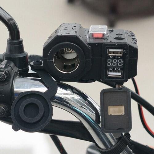 Motorcycle USB Charger 12V/24V Phone Charger Socket Dual USB Moto Charger LED Voltmeter Waterproof Wholesale Quick delivery