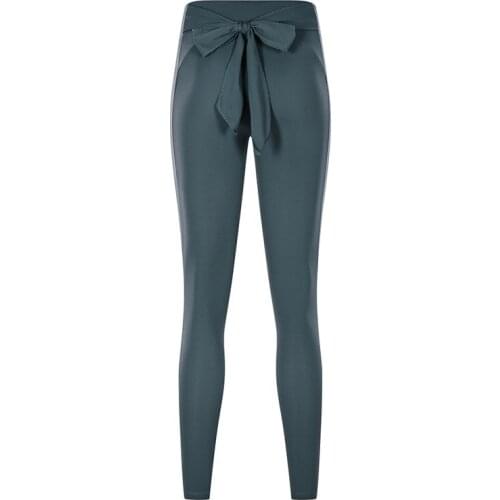 Women Nude feeling High Waist Bow Bandage Yoga Pant Reversible Sports Leggings Running Gym Tight Quick Drying Workout Legging