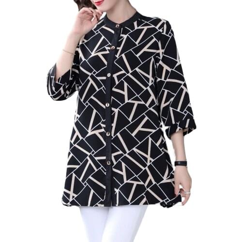 Womens Spring Summer Style Blouses Shirts Womens Button Printed Three Quarter Sleeve Vintage Casual Tops SP705