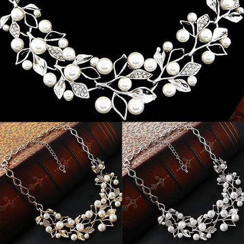 Womens Luxury Choker Faux Pearl Leaf Hollow Short Chain Necklace Jewelry Stylish sweet gift for girlfriend