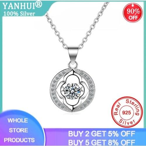 YANHUI Real 925 Sterling Silver Zircon Round Choker Necklace For Fashion Women Birthday Party Fine Jewelry Gift Accessories N148