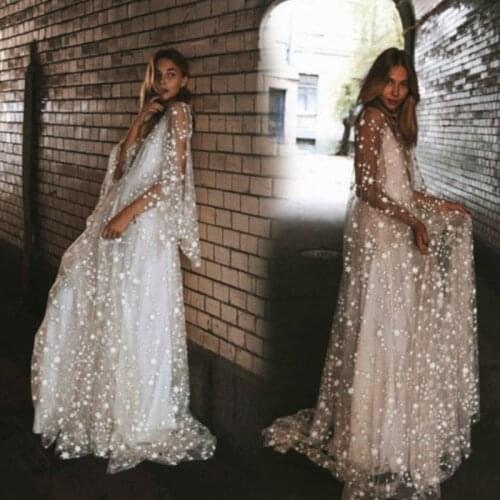 Backless Sheerness Mesh Dress Summer Star Sky Print Hollow Out Sweet Princess Dresses Designer Boho Elegant Dress for Bride