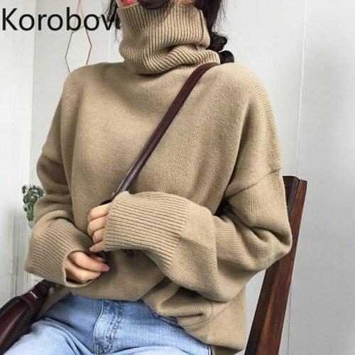 Korobov Winter Women Sweaters Streetwear Loose Turtleneck Long Sleeve Pullovers Female Korean Warm Chic Christmas Sweater 78633