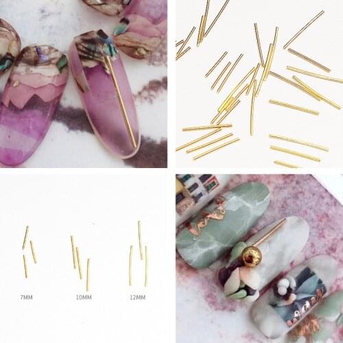 10Pcs Nail Rivet Charm 3D Nail Art Decoration Straight Rods 7-12mm Gold Sticks Alloy Metal Studs for Nails