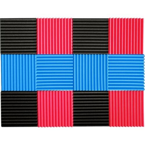 12 Pcs Acoustic Panels Soundproofing Foam Acoustic Tiles Studio Foam Sound Wedge Black+Red+Blue
