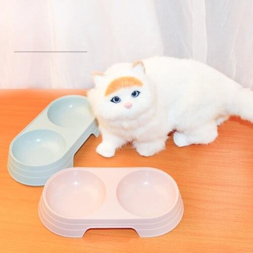 2 in 1 Macarone Colors Plastic Pet Feeding Double Bowl Puppy Cat Food Water Drinking Feeder Dishes Bowls Container Accessories