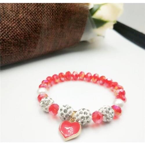 2021 Crystal Beautiful Bracelet & Bangle Elastic Heart Bracelets For Women Handmade colors crystal pearl Beads jewelry wholesale