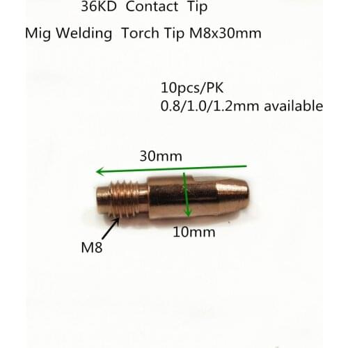36KD Contact Tip MIG torch gun consumables 0.8mm 1.0mm 1.2mm 10pcs available for M8x30mm 36KD 26KD 401D mig gun for MIG welding