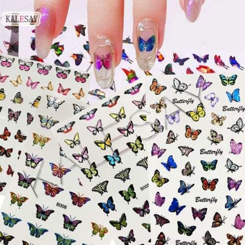 3D Korea Butterfly Nail Art Stickers Laser Design Nail Stickers Back Glue Decoration Manicure Decal for Nails