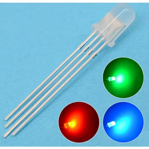 500pcs F5 5mm 4pin Round Diffused RGB Tri-Color Common Cathode Common Anode Red Green Blue emitting Diodes LED Lamp Bulb