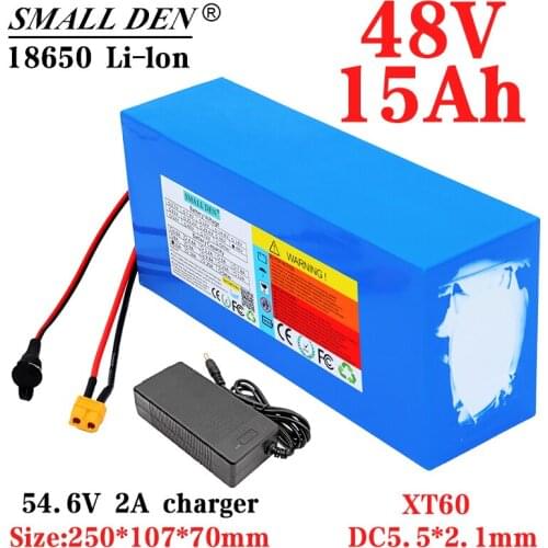 48V 15Ah 18650 lithium battery pack +54.6V 2A charger 13S5P built-in 20A BMS 500-1000W electric bicycle battery + charger