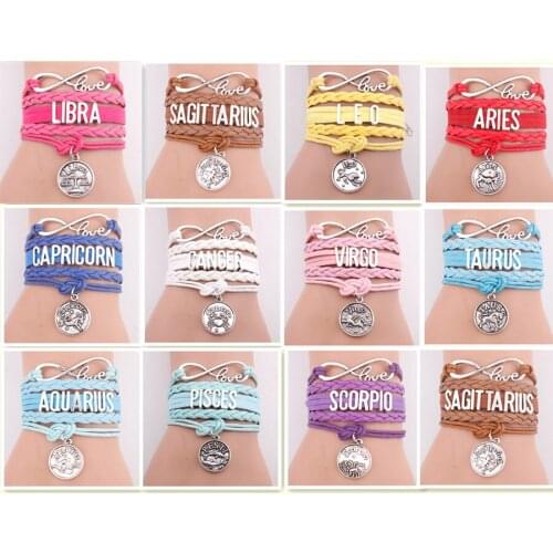 New 12 Zodiac Sign Charm Hemp Leather Bracelet Aquarius Capricorn Pisces Scorpio Libra Gemini Sagittarius for Men Women Surfer