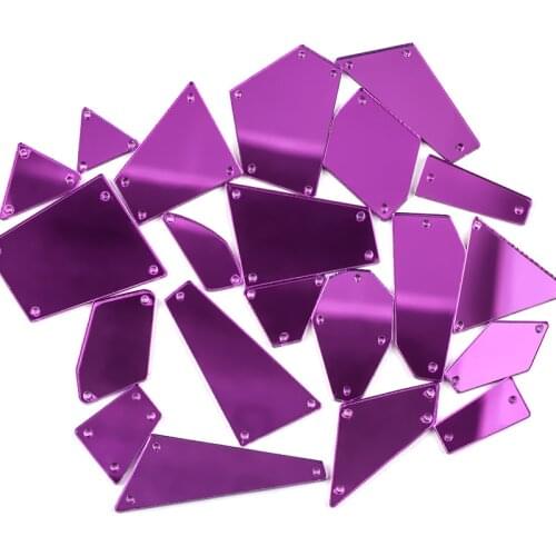 Purple Mirror Acrylic Sew on Rhinestones Flat back Sew-on Stone 30pcs for Dress Garment Diy Accessories Mix Shapes