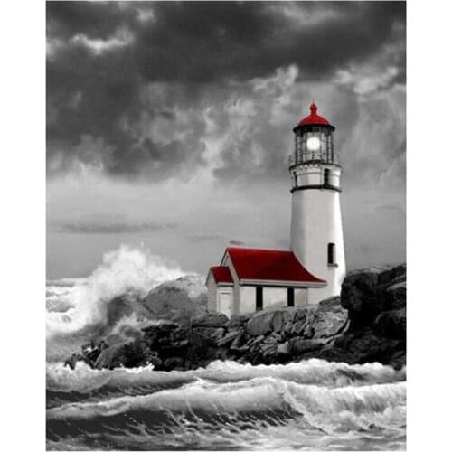Full Drill 5D DIY Christmas Beach Lighthouse Rhinestone Cross Stitch Kits Diamond Painting Embroidery Crafts Gift Decor FH569