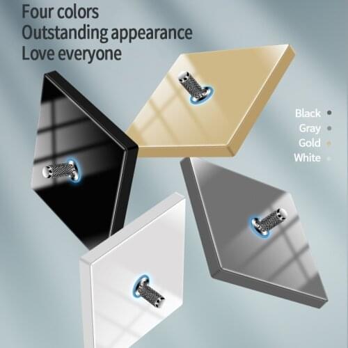 KAMANNI Crystal Glass Switch 1/2/3/4 Gang 1/2 Way With LED Indicator Black Panel Cable TV RJ45 Computer Socket Wall Light Switch