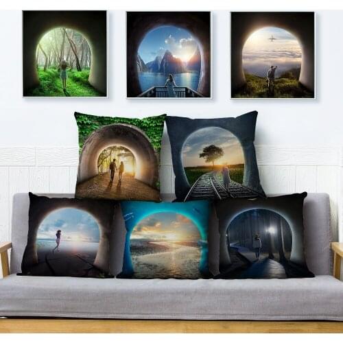 Beautiful 3D Mysterious Tunnel Cushion Cover for Sofa Home Decor Throw Pillowcase Print Scenic Pillow Case Linen 45*45cm