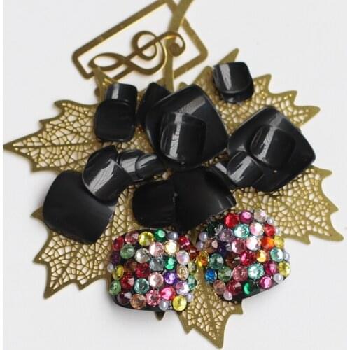 2020 Best selling handmade short paragraph round toe candy fake tail Crystal diamond 24PCS Sexy black #N15