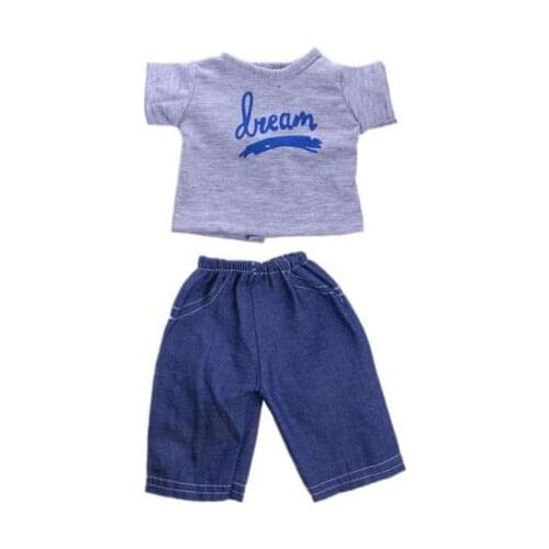 Cute Gray T-shirt Jeans Pants For 18" American Girl Doll Boy Logan Clothes