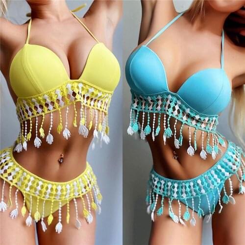 Fashion Tassel Bikini Set Beach Swimwear Women Nightclub Bar Stage Catwalk Clothes GoGo Female Singer Sexy Party Outfits DWY3265