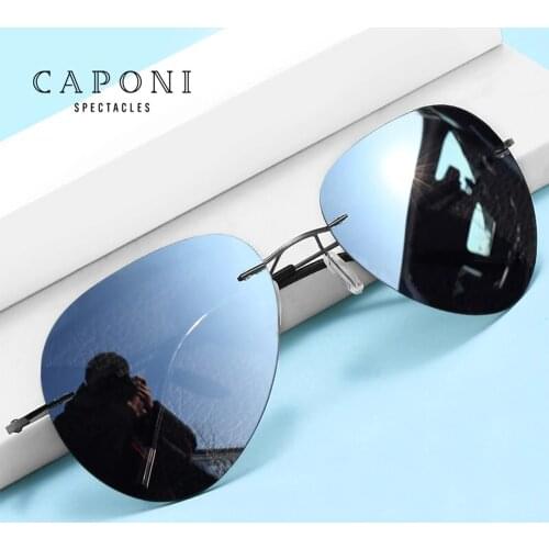 CAPONI Rimless Avation Sun Glasses For Men Discoloration Driving Fishing Polarized Sunglasses Light Weight Shades Male BS7466