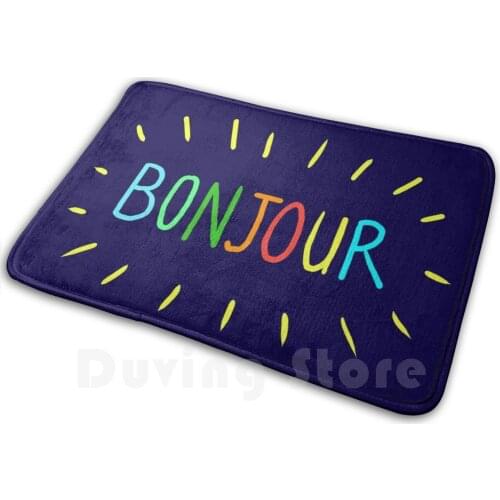 Bonjour Soft Non-Slip Mat Rug Carpet Cushion Hello Positive Sayings Positive Words Colorfull Rainbow Typography Hand Writing