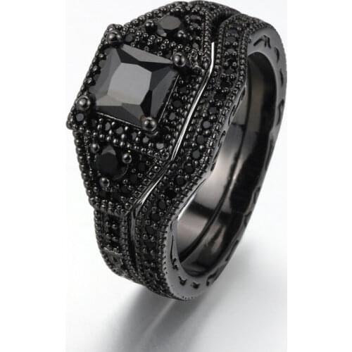 Fashion jewelry luxury square zircon stainless steel ring set woman engagement wedding ring confession anniversary gift