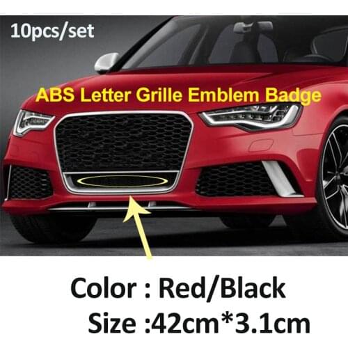 For quattro ABS Letter Car Head Hood Sticker Grille Emblem Badge Sticker 42CM 3.1CM with box For A6 C6 A3 A1 A5 A4 A7 A8 RS6 RS7
