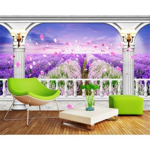 Beibehang wall paper home decor Lavender flower sea Roman column 3D TV living room room background wall 3D wallpaper behang