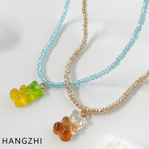 INES New Cute Jelly Colorful Gummy Bear Pendant Choker Clavicle Necklace for Women Girls Party Travel Jewelry Gifts HANGZHI 2021