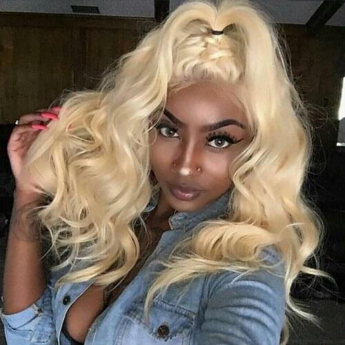 Real human hair long straight lace front wig dark hair root light blonde costume wig for ladies