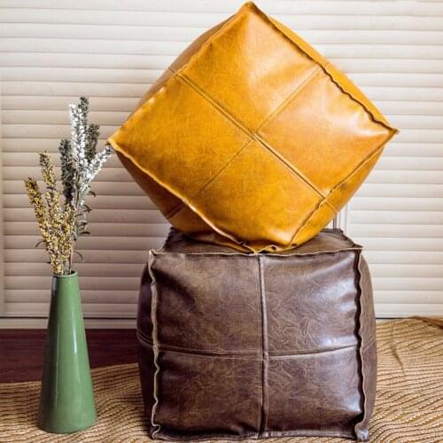 Retro style handmade PU Leather Morocco pouf , decoration seat pillow cushion without core. removable cushion case