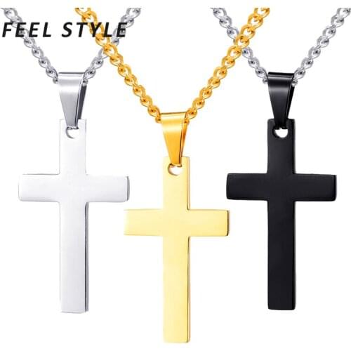 Simple Smooth Cross Necklaces Pendants Stainless Steel Christian Crucifix Collier For Prayer Faith Jewelry