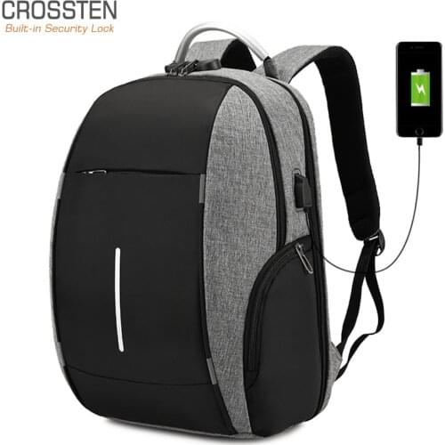 Crossten Laptop Backpack,15 inch Computer Business bag,School Student Bookbag ,Anti-Theft lock USB Charging Port,Water Resistant