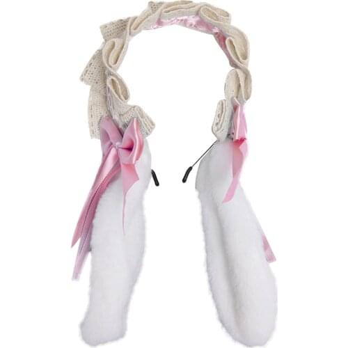 Kawaii Girls Hair Clip Headhoop Cute Rabbit Bunny Plush Lop Ears Hairpin Candy Color Ribbon Bow Lolitas Cosplay Hair Accessories