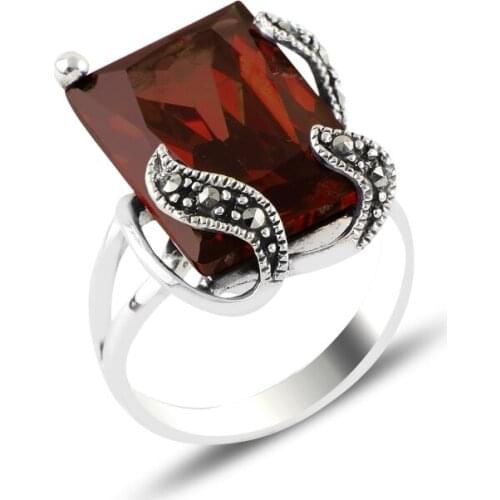 Silver 925 Sterling Marcasite & Zircon Crystal Ring