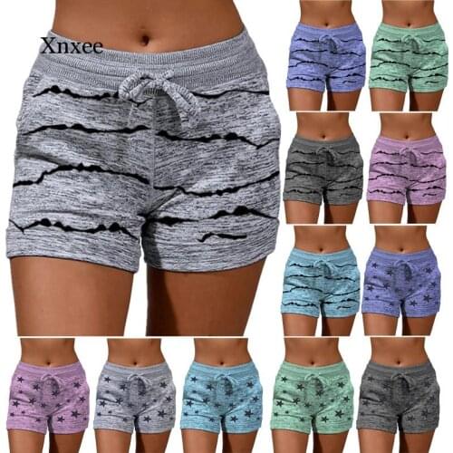 Women Casual Stripe Print Shorts Summer Ladies Sports Mini Pants Lace Up Run Bike Casual Loose Pockets Home Pants Clothing